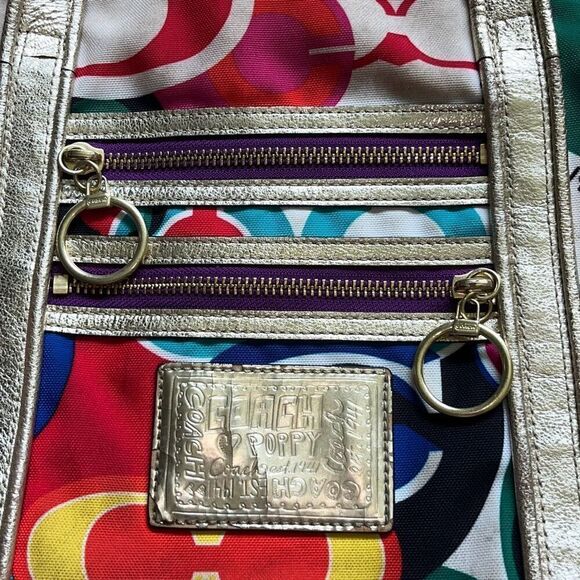 Coach Poppy Pop C Spotlight Tote Shoulder Bag Gold Multi Colored Bright - Picture 6 of 16